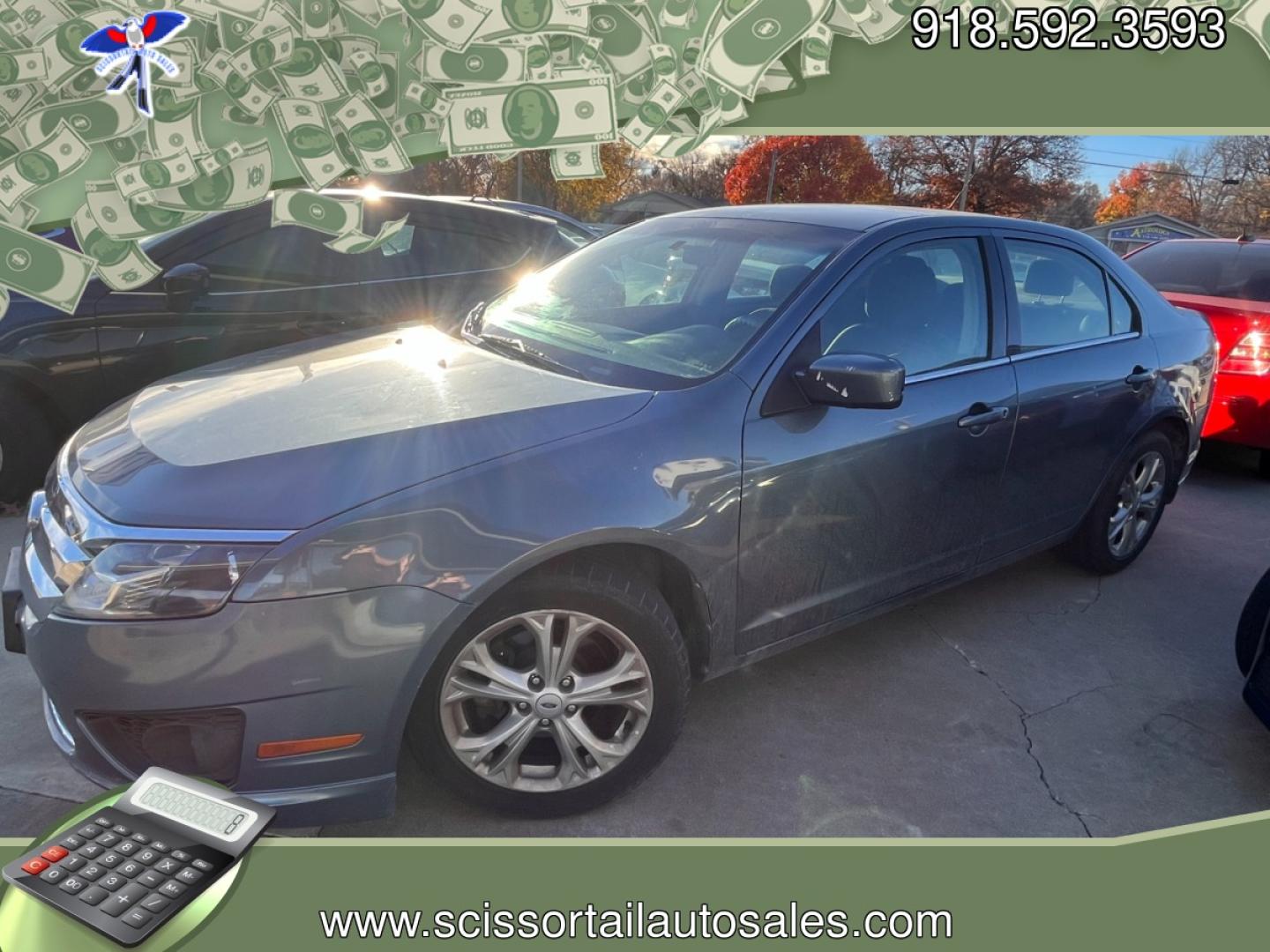 2012 BLUE FORD FUSION SE SE (3FAHP0HA5CR) with an 2.5L L4 DOHC 16V engine, located at 8101 E. Skelly Dr., Tulsa, OK, 74129, (918) 592-3593, 36.121891, -95.888802 - Photo#0